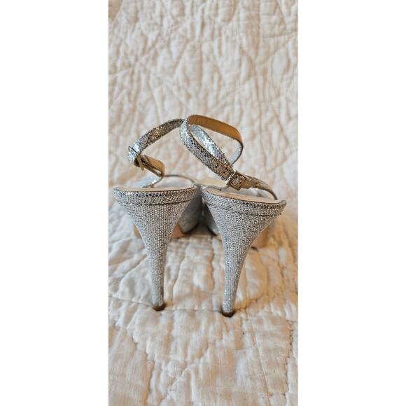 Kate Spade Metallic Silver Sparkle Platform Slingback Heels Women Sz 8B Open Toe - Picture 5 of 8